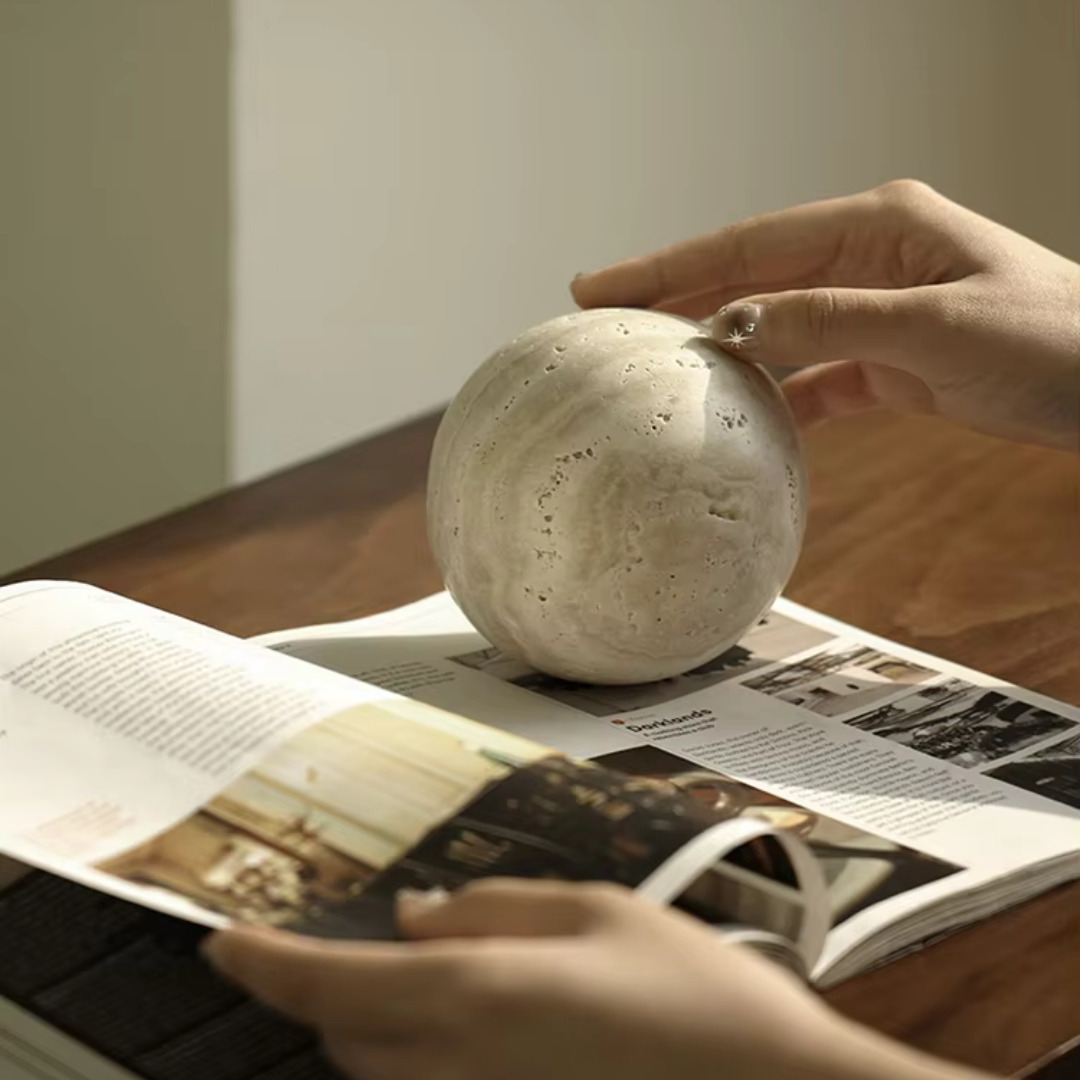 Vintage Travertine Stone Sphere Decor