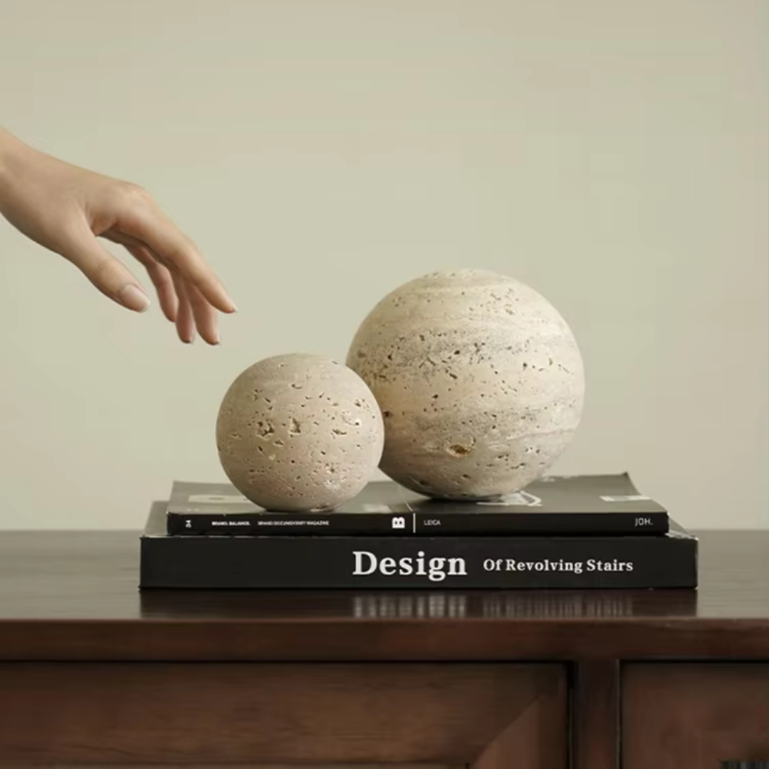 Vintage Travertine Stone Sphere Decor