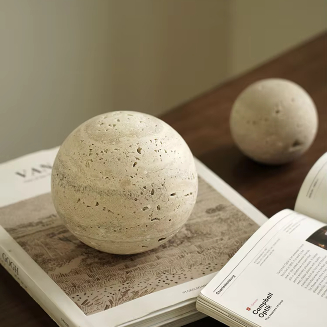 Vintage Travertine Stone Sphere Decor