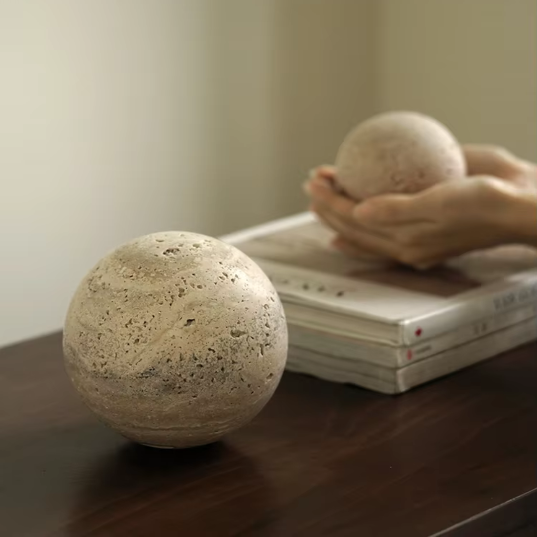 Vintage Travertine Stone Sphere Decor