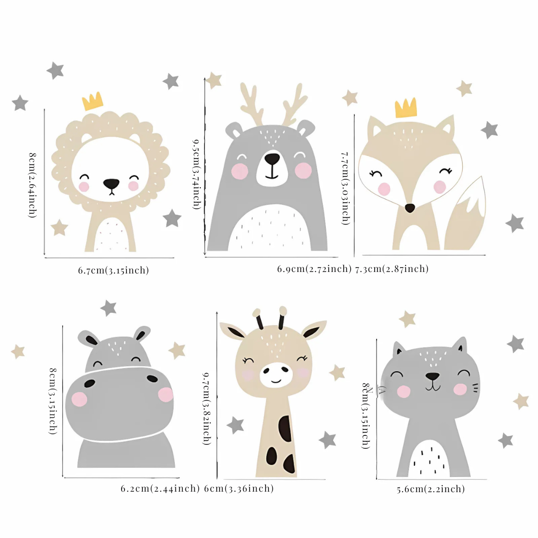 Cute Cartoon Animal Set – 6 Pieces Wall Sticker