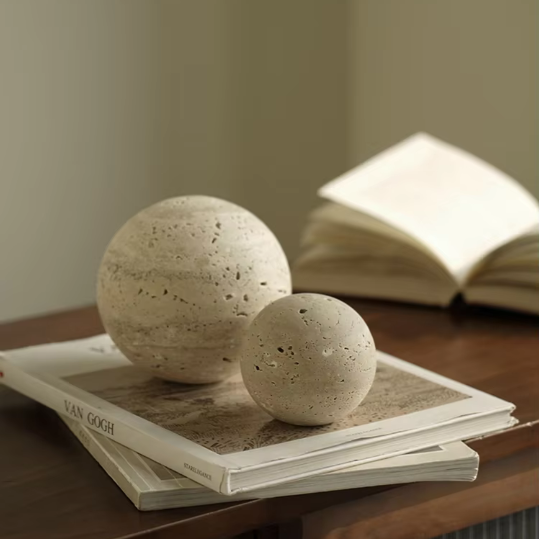 Vintage Travertine Stone Sphere Decor